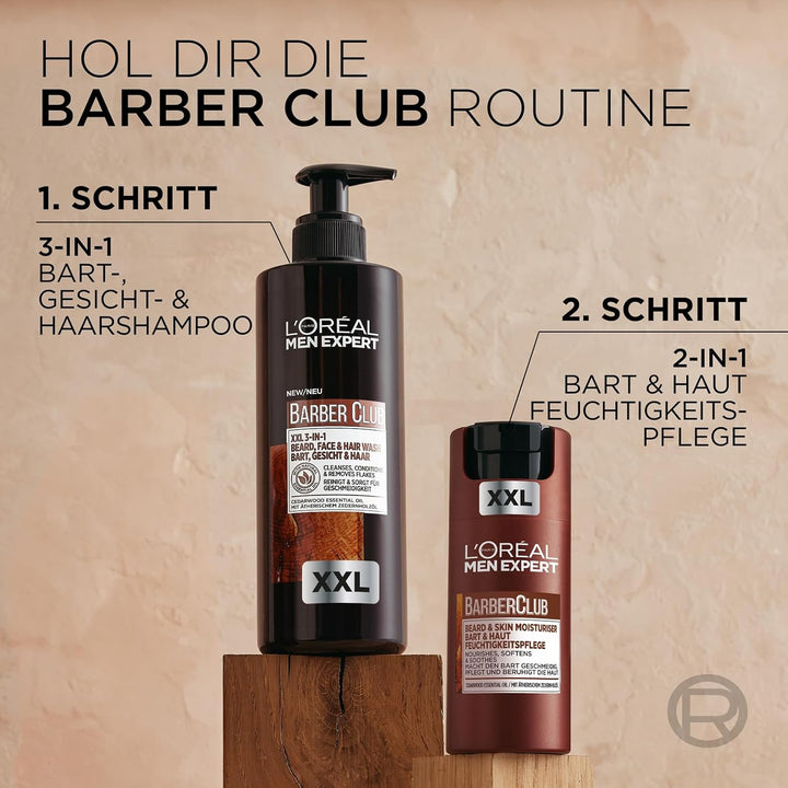 L'Oréal Men Expert XXL 3-In-1 Bartshampoo Für Männer, Bartseife Für Bart, Gesicht Und Haar, Herren Bartpflege Gegen Schuppen Mit Ätherischem Zedernholzöl, Barber Club, [Amazon Exclusive], 1 X 400 Ml