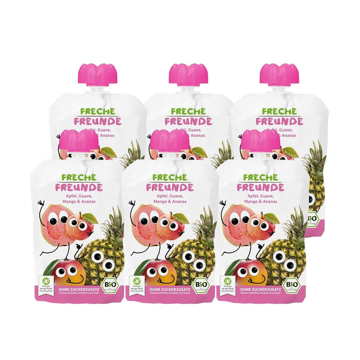 FRECHE FREUNDE Organic, piure de măr, guava, mango și ananas, 6 x 100 grame