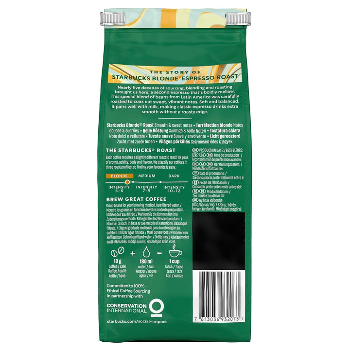 STARBUCKS Blonde Espresso Roast, Helle Röstung, Ganze Kaffeebohnen 200G (6Er Pack)