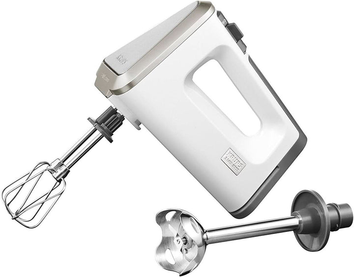 Krups GN9121 3 Mix 9000 Handmixer | 750 Watt | Geschwindigkeitsregler | Turbomodus | Auswurffunktion | Ergonomischer Griff | Inkl. Schneebesen, Knethaken, Pürierstab-Aufsatz, Messbecher | Weiß/Silber