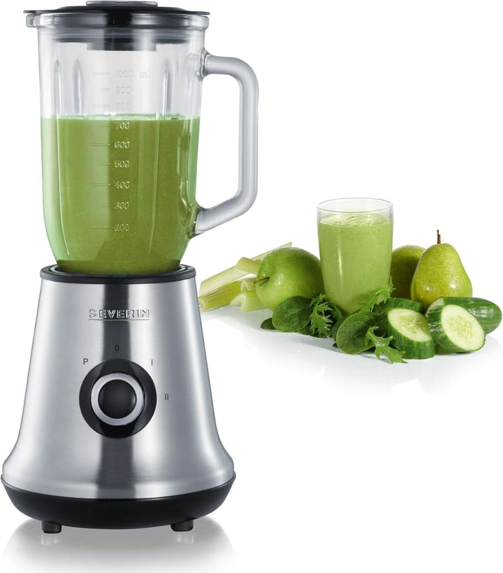 SEVERIN Multimixer, 2-In-1 Stand Mixer Und Smoothie Maker Mit 1 L Glas-Mixbehälter Und Trinkbecher, Küchenmixer Mit 2 Stufen Und Pulse-Funktion, 500 W, Edelstahl/Schwarz, SM 3737