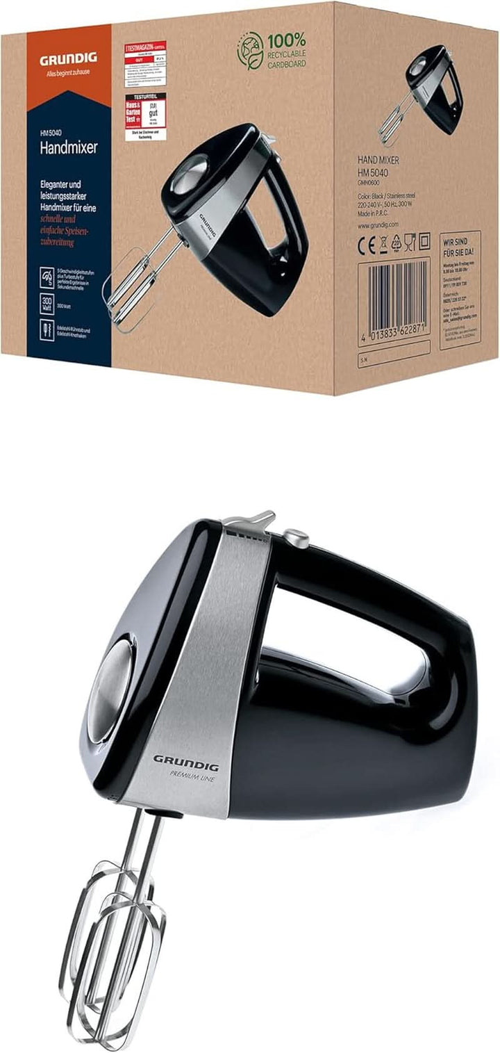 Grundig HM 5040 Premium-Handmixer (300 Watt), Schwarz-Silber