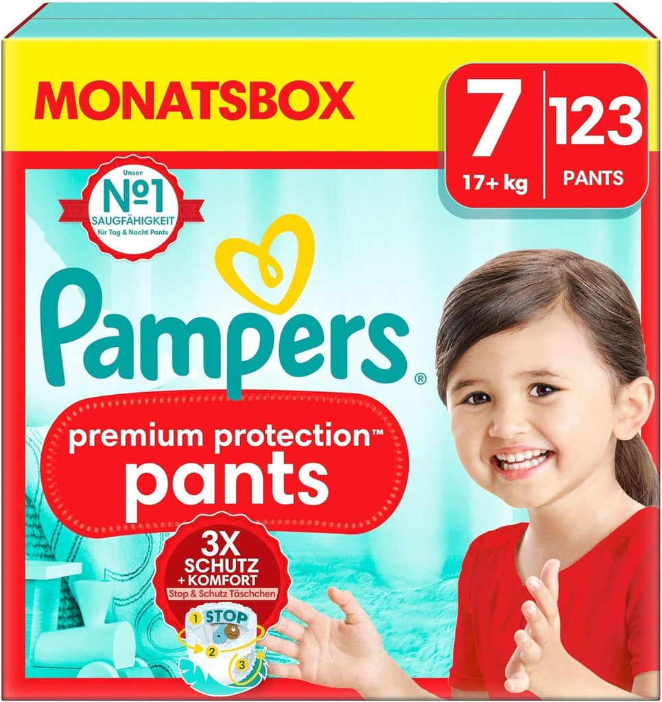 Pampers Baby Nappies Pantaloni mărimea 5 (12-17Kg) Premium Protection, Junior cu buzunar Stop and Protect, 144 scutece Panty