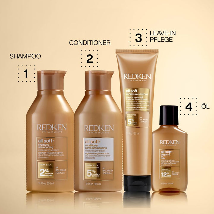 Redken | Haarshampoo Für Trockenes Und Brüchiges Haar, Belebt Und Hydratisiert, Mit Omega-6 Und Argan-Öl, All Soft Shampoo