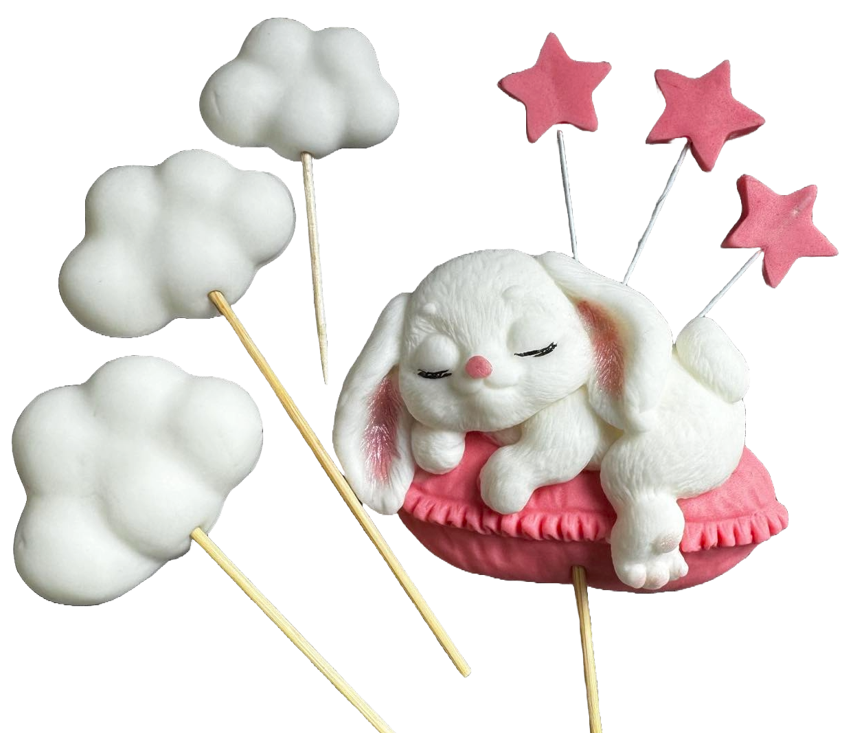 Set 7 decoratiuni comestibile din zahar, Iepuras Decoratiuni din Pasta de Zahar Naty Shop