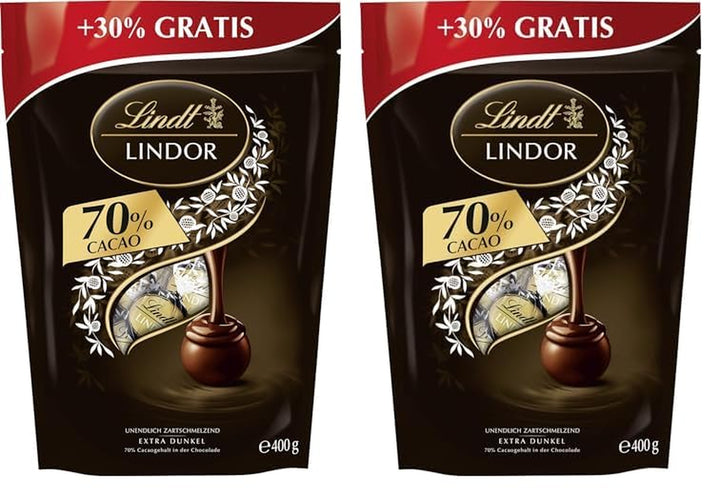 Lindt Schokolade LINDOR Kugeln Edelbitter | 400 G | Ca. 30 Kugeln Edelbitterschokolade Mit 70% Kakao Mit Dunkler Zartschmelzender Füllung | Pralinengeschenk | Schokoladengeschenk