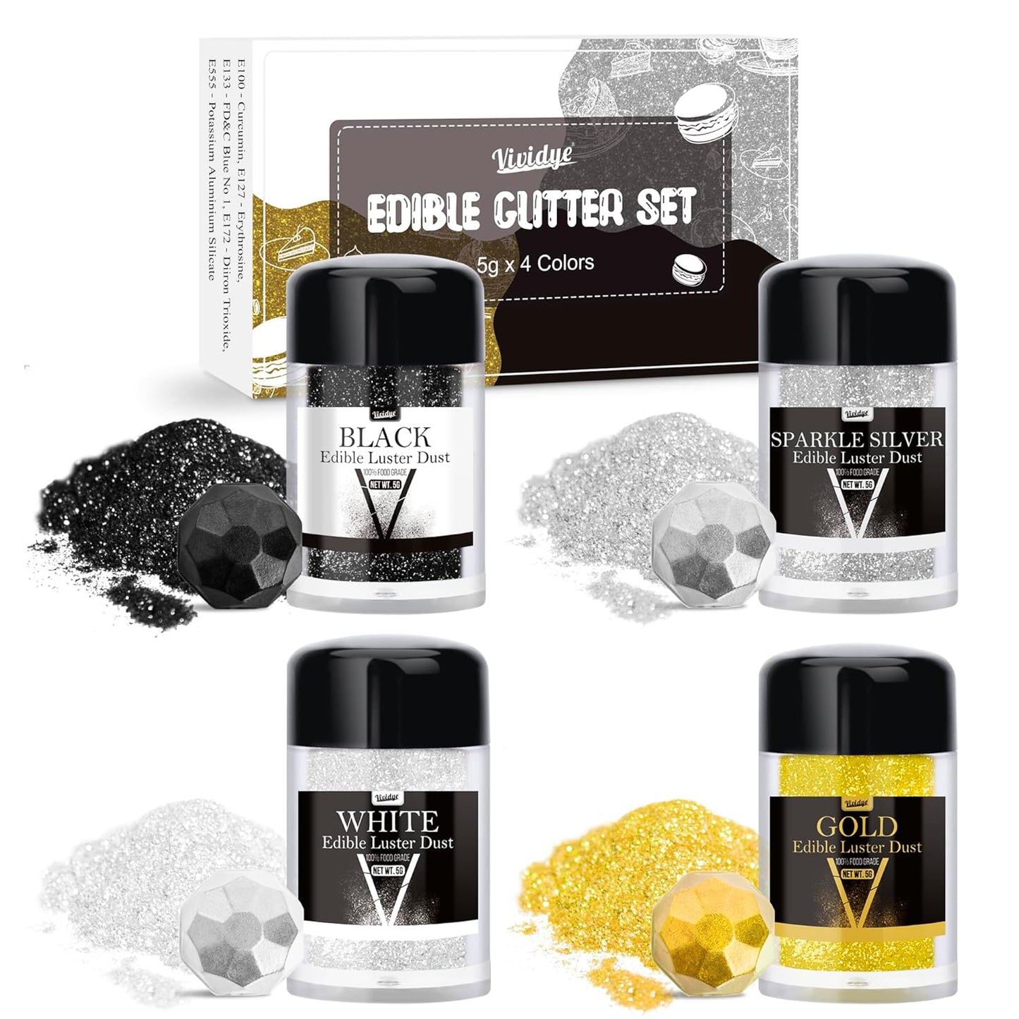 Edible Glitter Powder 30 Grams - Fine Sparkle for Desserts Pralines and Cakes