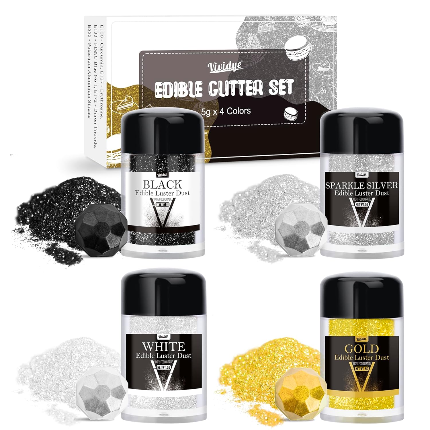 Edible Glitter Powder 30 Grams - Fine Sparkle for Desserts Pralines and Cakes