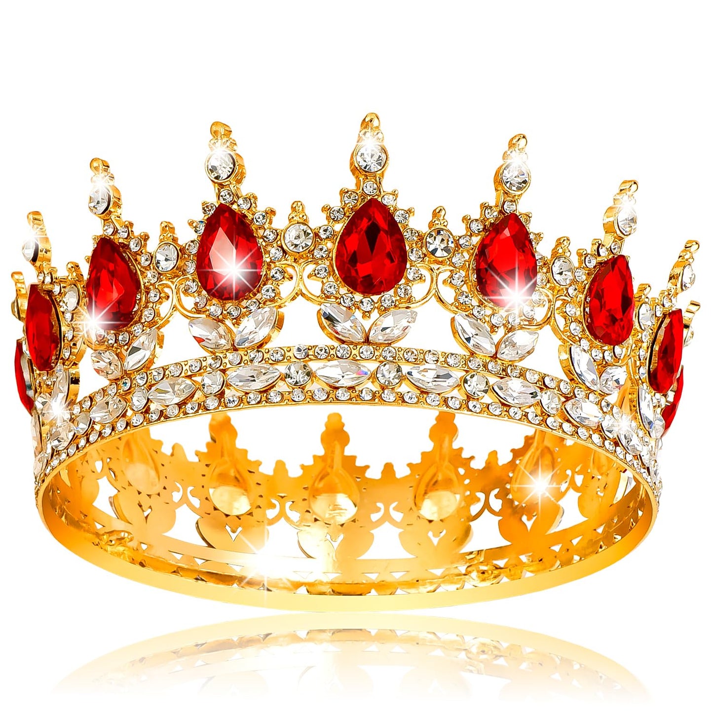 Coronita Aurie Cu Pietre Rosii Si Albe - Accesoriu Decorativ Pentru Torturi Cu Efect Spectaculos Si Rafinat