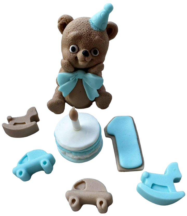 Set 7 decoratiuni comesbile, Aniversare Decoratiuni din Pasta de Zahar Nati Shop