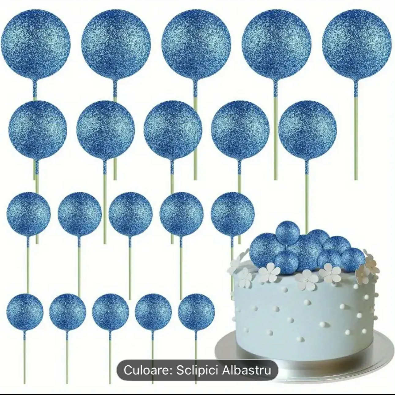 Set 20 Sfere Necomestibile Albastru Sclipitor - Decor Festiv Strălucitor Pentru Masă