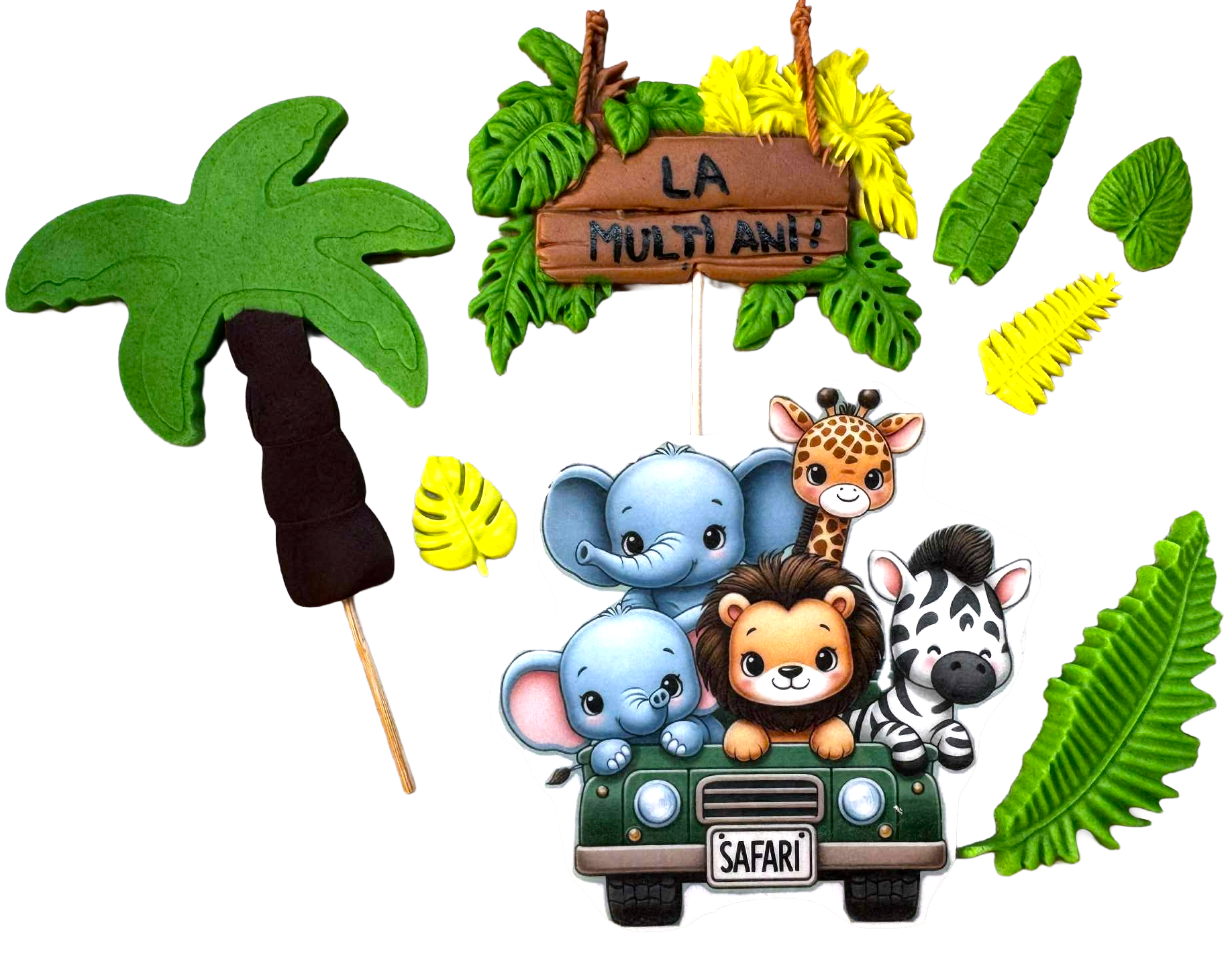 Set 8 Decorațiuni Comestibile Safari - Decorațiuni din Pastă de Zahăr, Dimensiuni 2-10 cm