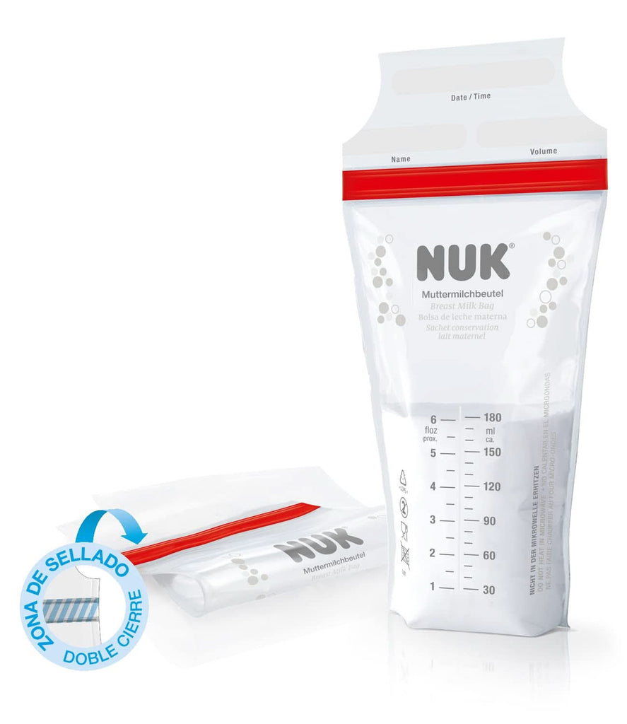 NUK Muttermilchbeutel, Platzsparend & Sofort Verwendbar, 180Ml, 25 Stück, Transparent