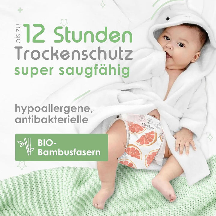 Pureborn Eco Bio-Bambus Windeln, Größe Für Neugeborene (Bis 5 Kg), 272 Stück (2 X 136), Umweltfreundlich, Hypoallergen, Ultraweich, Mit Nässeindikator, Diverser Aufdruck