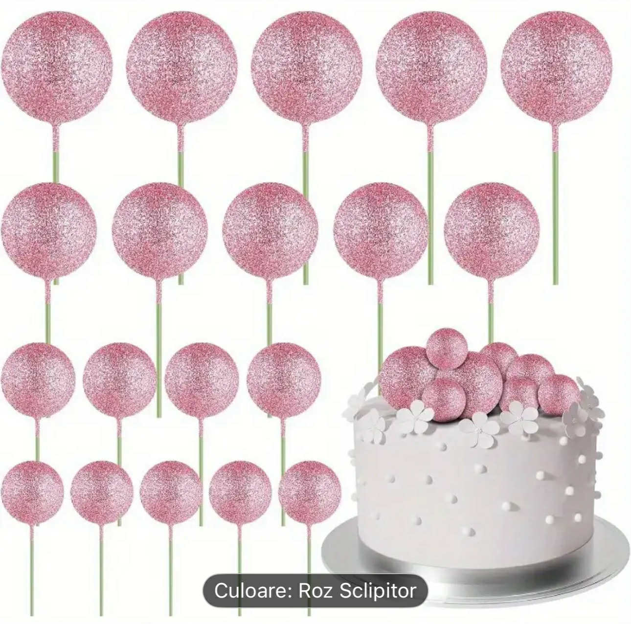 Set 20 De Sfere Necomestibile Roz Sclipitor - Decor Festiv Elegant Si Stralucitor Pentru Masa