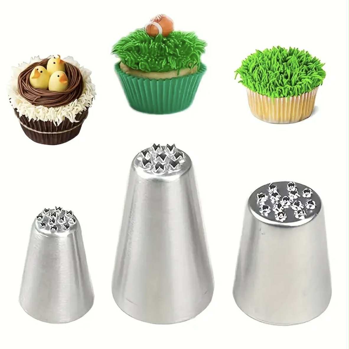 Set 3 Varfuri Glazura Iarba Din Otel Inoxidabil - Dimensiuni Diferite Pentru Decorarea Prajiturilor Iarba