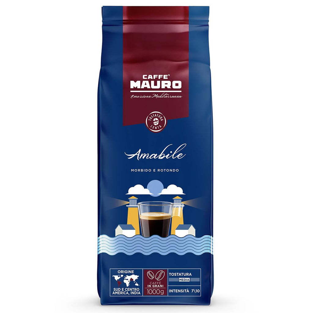 Caffè Mauro – Kaffeebohnen – 1 Kg – Avvolgente Mischung – Mittlere Röstung – Intensität 8/10 – Hergestellt in Italien – 1Kg Packung