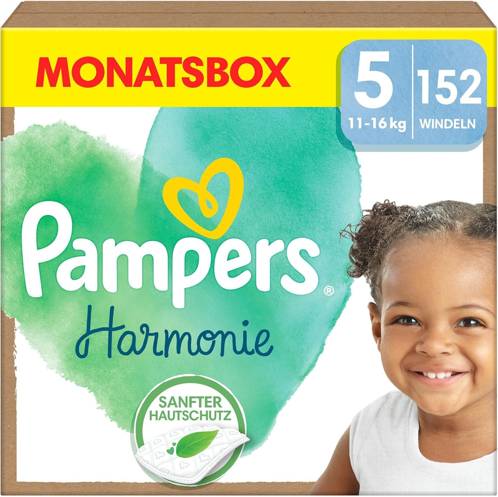 Pampers Baby scutece mărimea 5 (11-16kg) Harmony, Protecție delicată a pielii și ingrediente pe bază de plante, 152 buc.