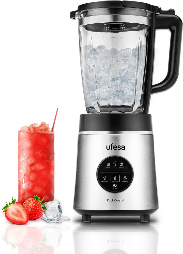 Ufesa White Gold Standmixer, 1500W Leistung, 1,5L Glaskrug, Geschwindigkeitsregler Mit Led-Licht, Ice Crusher, 6 Herausnehmbare Edelstahlklingen, 2 Geschwindigkeiten + TURBO