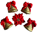 Set 5 decoratiuni comestibile din pasta de zahar, Craciun, clopotei cu fundite rosii Decoratiuni din Pasta de Zahar Naty Shop