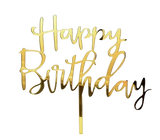 Decoratiune Necomestibila Topper Happy Birthday - Aurie Din Sticla Acrilica Inaltime 11 cm
