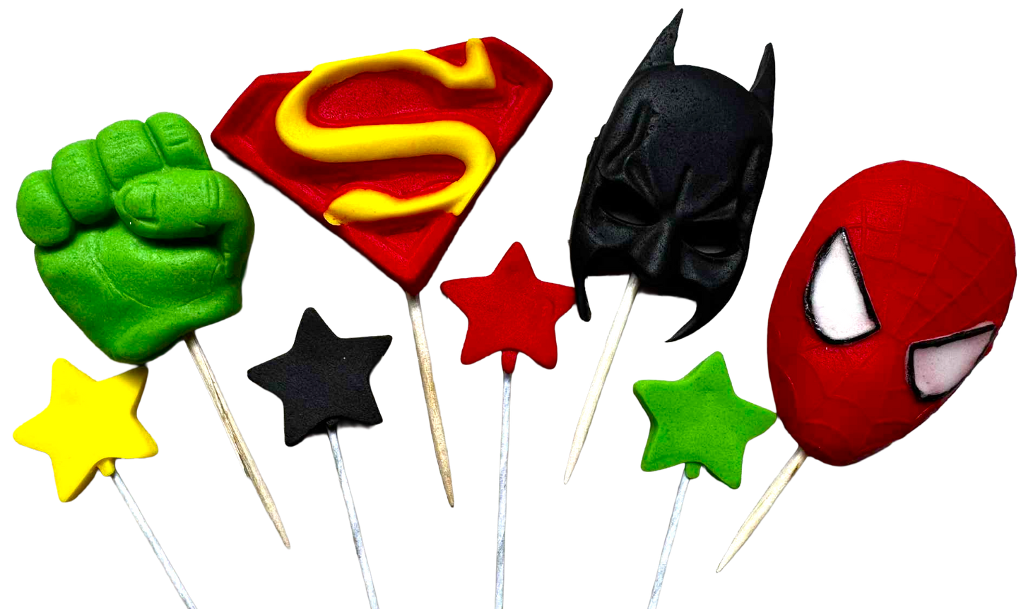 Set 8 Decoratiuni Comestibile Super Eroi - Perfecte Pentru Decorarea Torturilor Si Prajiturilor