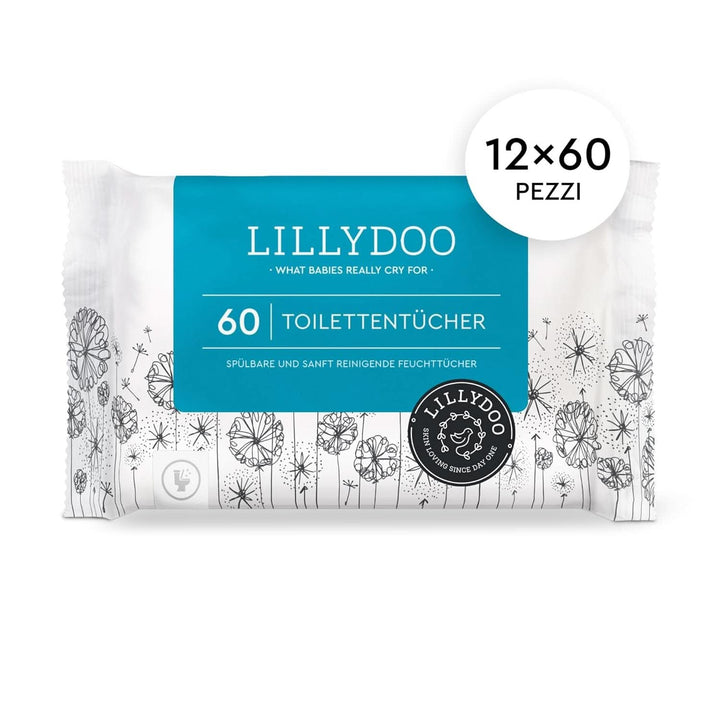 LILLYDOO Feuchte Toilettentücher, 720 Stück (12 X 60), 100% Plastikfreies, Spülbares Tuch, Ohne Parfüme (FSC Mix)