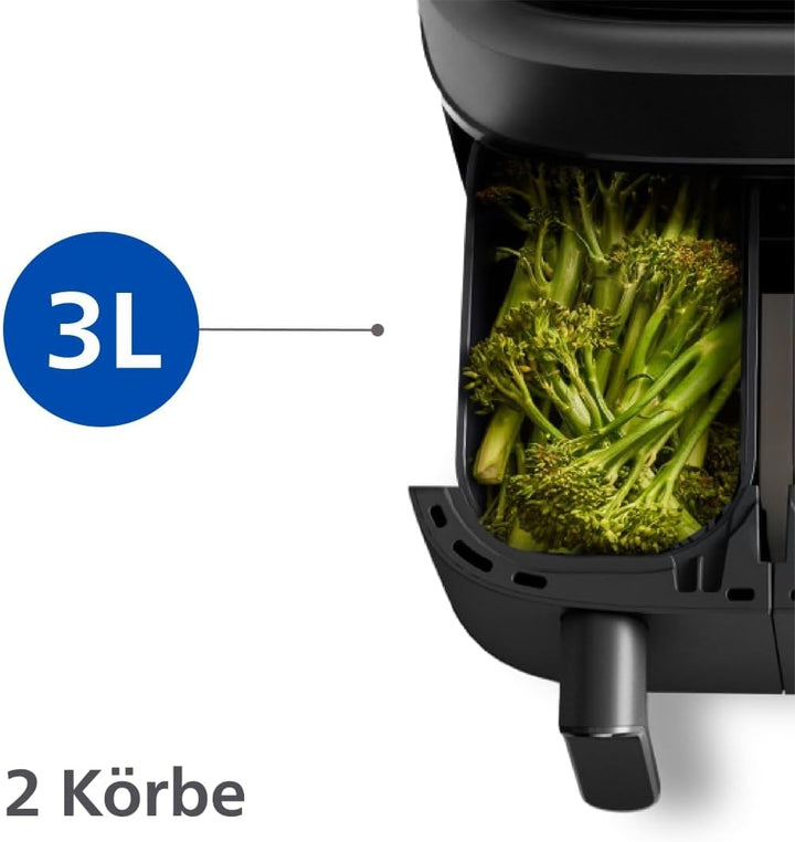 Philips Dual Basket Airfryer 3000-Serie Mit Frühstücksset, 9L, 2 Schubladen, Synch-Funktion, Rapid Air Technologie, Vielseitige Große Heißluftfriteuse Für Die Familie