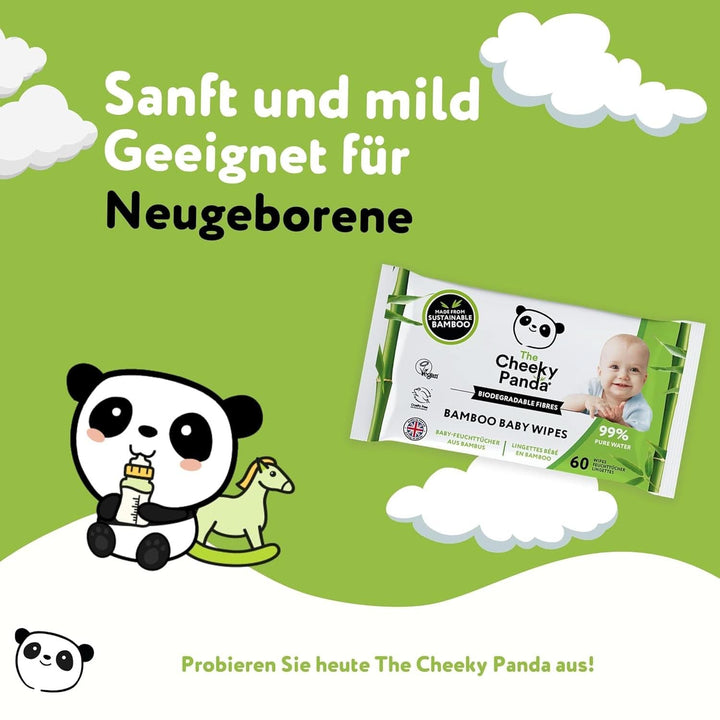 The Cheeky Panda Baby Feuchttücher Bambus | 60 Eco Tücher | Sanft Und Weicher | Baby Erstausstattung Neugeborene