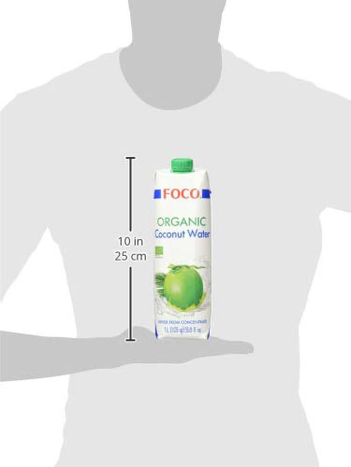 FOCO Apă de nucă de cocos organică, pură, răcoritoare, băutură sport, 100 % apă de nucă de cocos - 6 X 1 litru