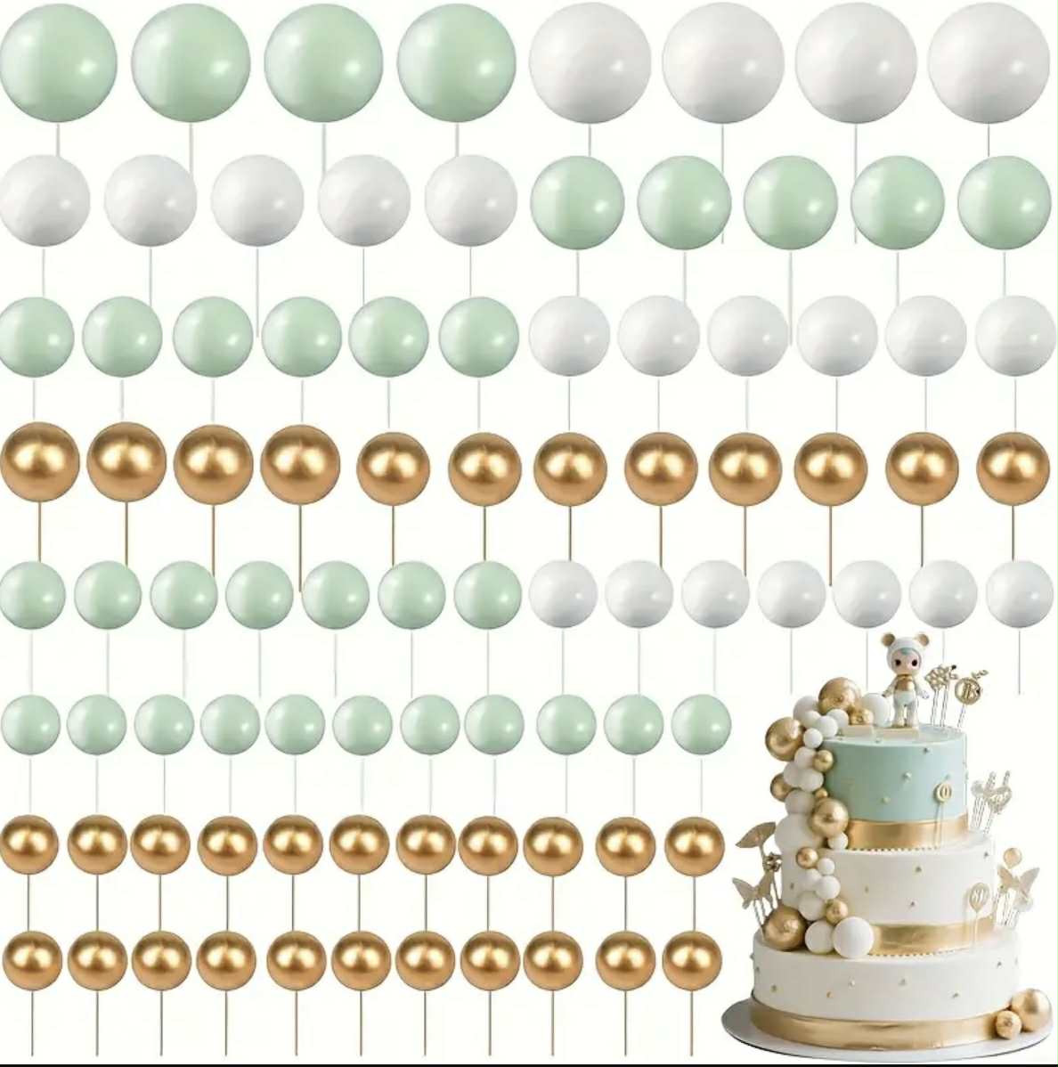 Set 24 Sfere Necomestibile Verzi Albe Aurii - Decor Festiv Elegant Si Strălucitor Pentru Masa Si Aranjamente