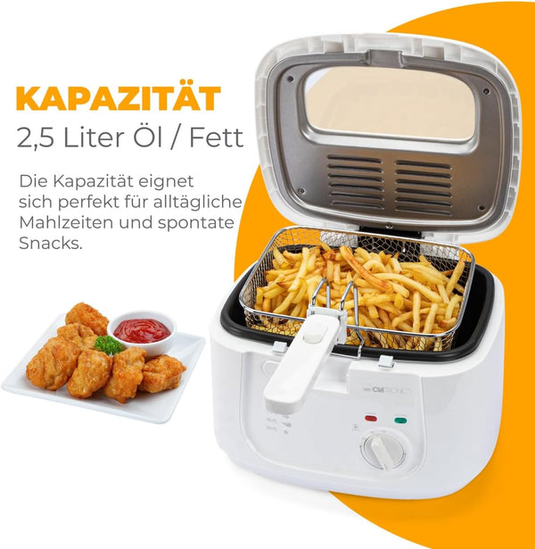 Clatronic® Fritteuse Mit 2,5L Kapazität | Friteuse Mit Fett | Friteuse Öl Mit Geruchs- Und Fettdunstfilter & Antihaft-Ölbehälter | Stufenlos Regelbarer Thermostat | Fritteuse Mit Öl - FR 3771