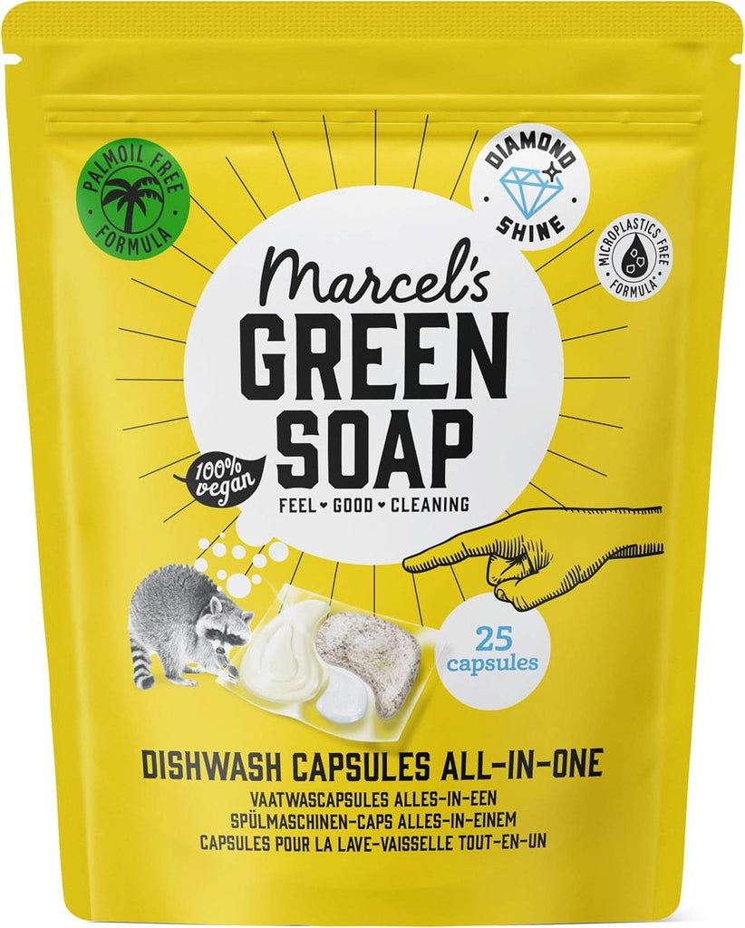 Marcel'S Green Soap Dishwasher Capsules - Capsule naturale All-In-One - 99% biodegradabile - 100% vegane - fără ulei de palmier - 25 Capsule