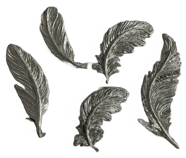 Set 5 decoratiuni din zahar, pene argintii Decoratiuni din Pasta de Zahar Nati Shop