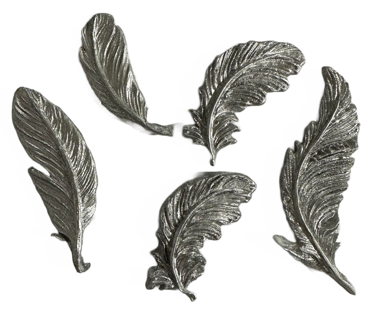 Set 5 decoratiuni din zahar, pene argintii Decoratiuni din Pasta de Zahar Nati Shop