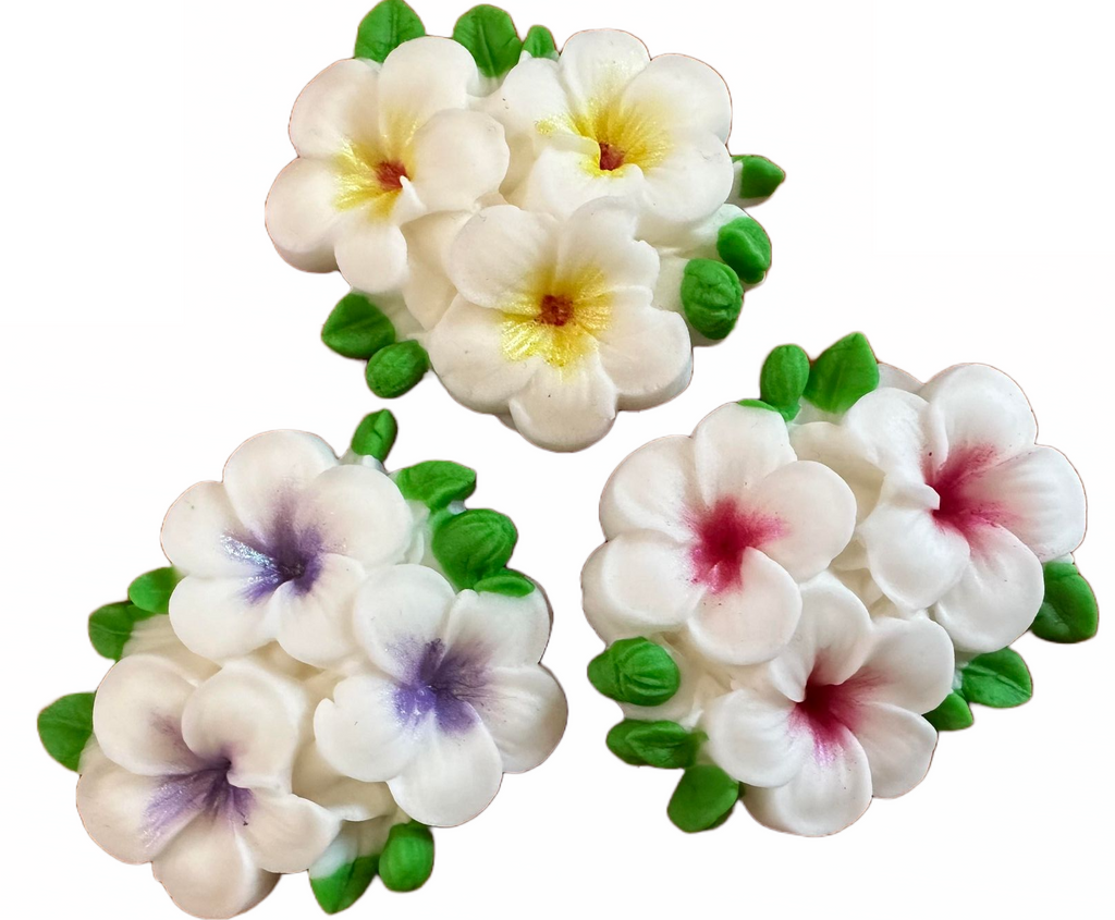 Set 3 decoratiuni comestibile din zahar, Flori Plumeria - Nati Shop 