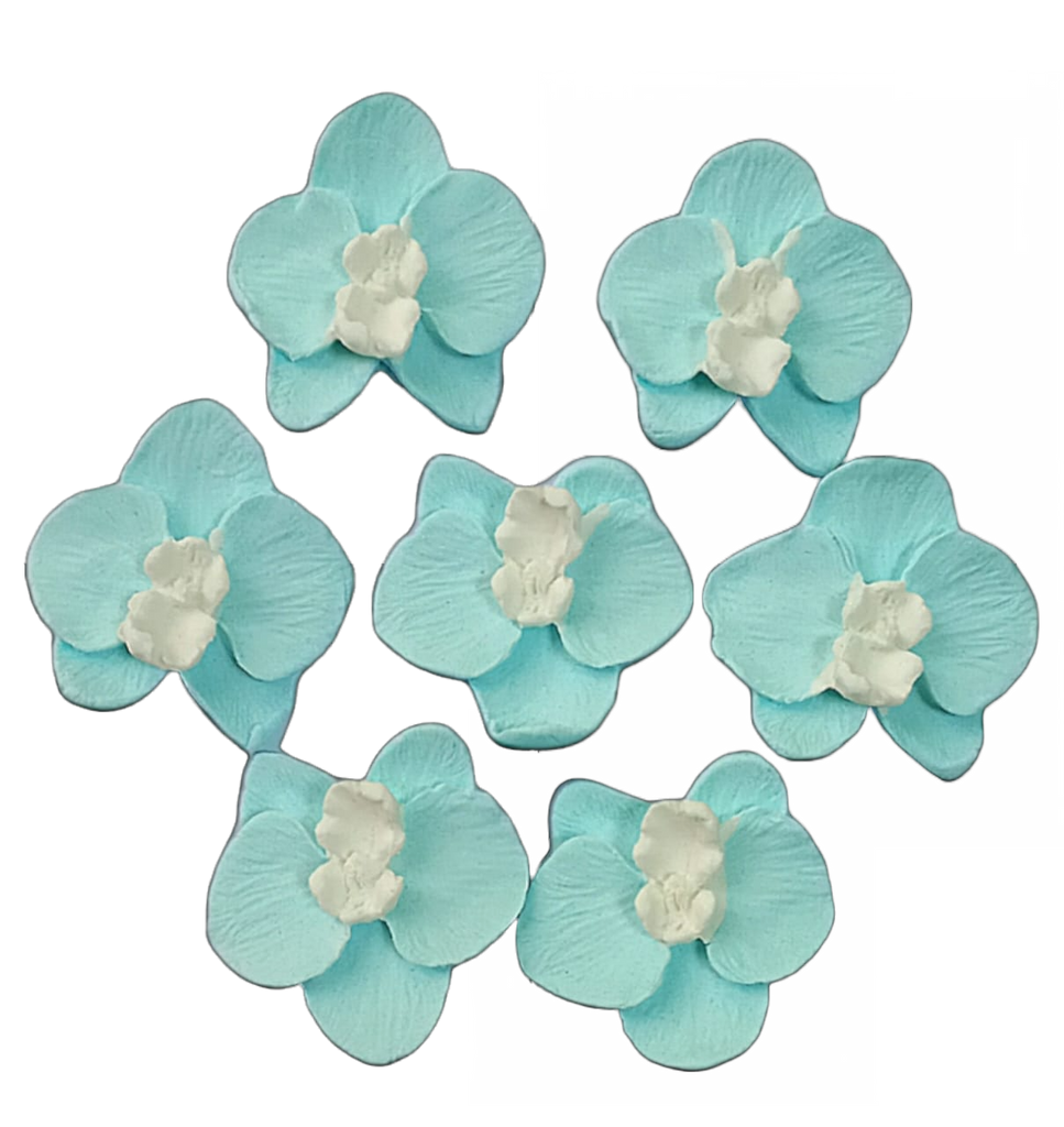 Set 7 decoratiuni comestibile din zahar, orhidee bleu - Nati Shop 