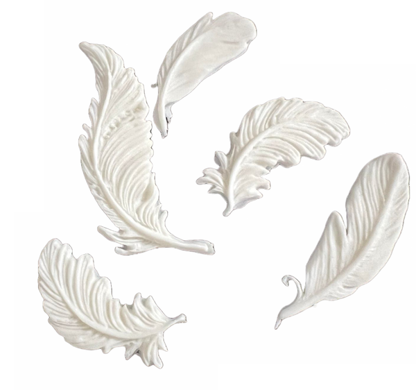 Set decoratiuni comestibile din zahar, Pene albe Decoratiuni din Pasta de Zahar Nati Shop