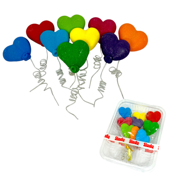 Decoratiuni pasta de zahar, inima diverse culori, prevazute cu sarme de sustinere