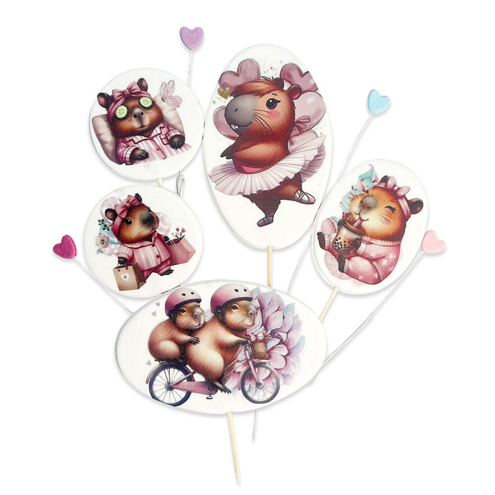 Set 9 Decorațiuni Comestibile Cappybara - Figurine Din Pastă De Zahăr, 1-10 Cm, Pentru Prăjituri Și Torturi