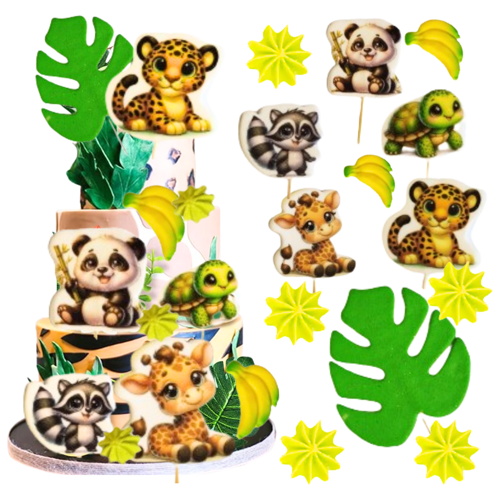 Set 13 Decoratiuni Comestibile Safari - Animale Colorate pentru Torturi si Deserturi