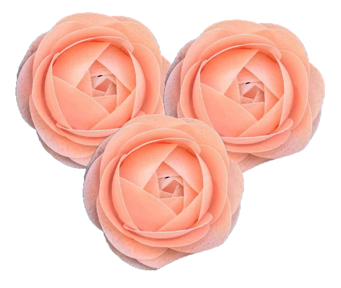 Set of 3 edible wafer decorations, Peach Roses
