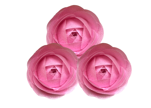 Set 3 decoratiuni comestibile din vafa, Trandafiri roz