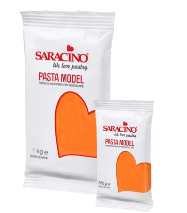 Pasta de zahar pentru acoperire si modelaj Saracino Premium, Portocaliu, 250 gr