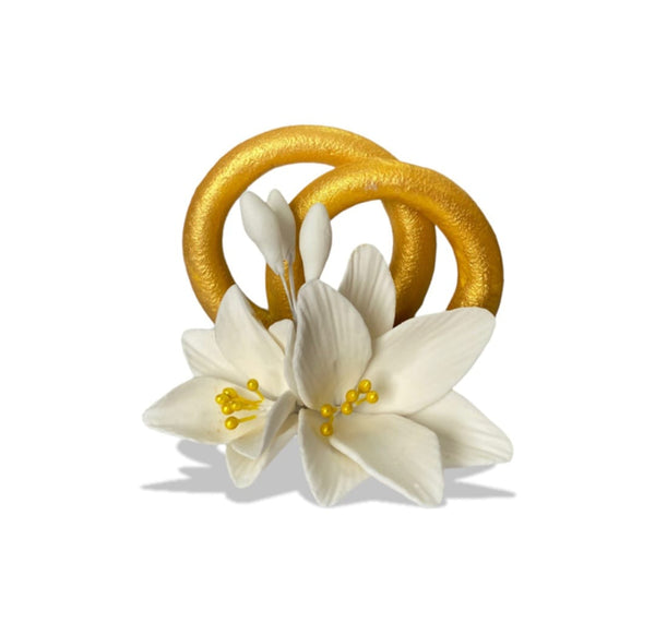 Decoratiuni pasta de zahar decor nunta, Verighete si crini auri, dimensiune mare