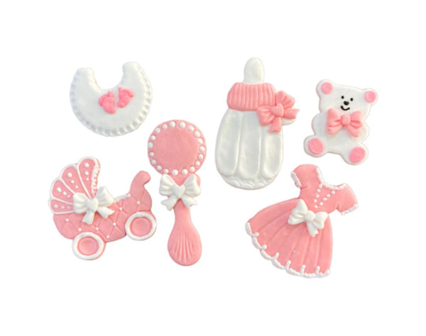 Decoratiuni pasta de zahar, trusou botez fata , Roz