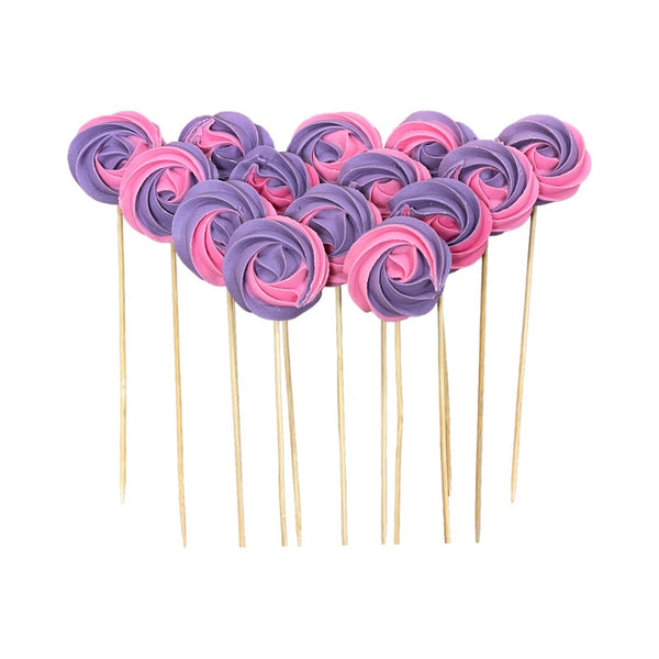 Decoratiuni pasta de zahar , Bezele Roz-Lila, prevazute cu bete de sustinere