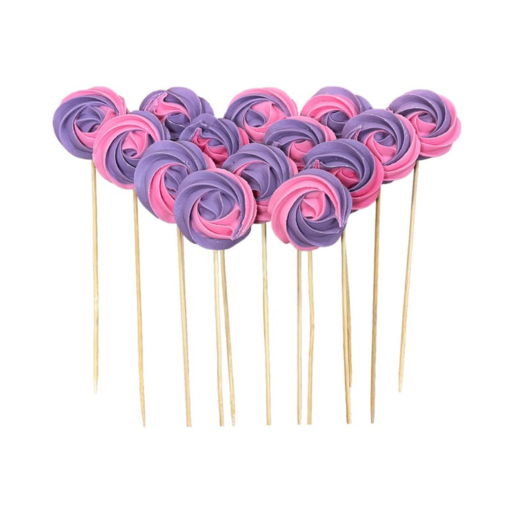 Decoratiuni pasta de zahar , Bezele Roz-Lila, prevazute cu bete de sustinere