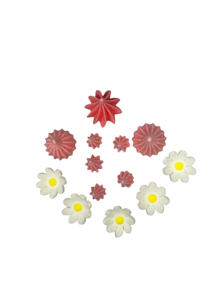 Decoratiuni pasta de zahar , Minibezele Roz, flori albe