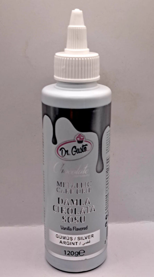 Cake drip, ciocolata temperata, 120 gr, Argintiu